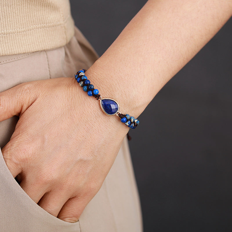 Wholesale Teardrop Shaped Lapis Lazuli Natural Stone Hand-woven Winding Bracelet Adjustable Bracelet ACC-BT-LZ014