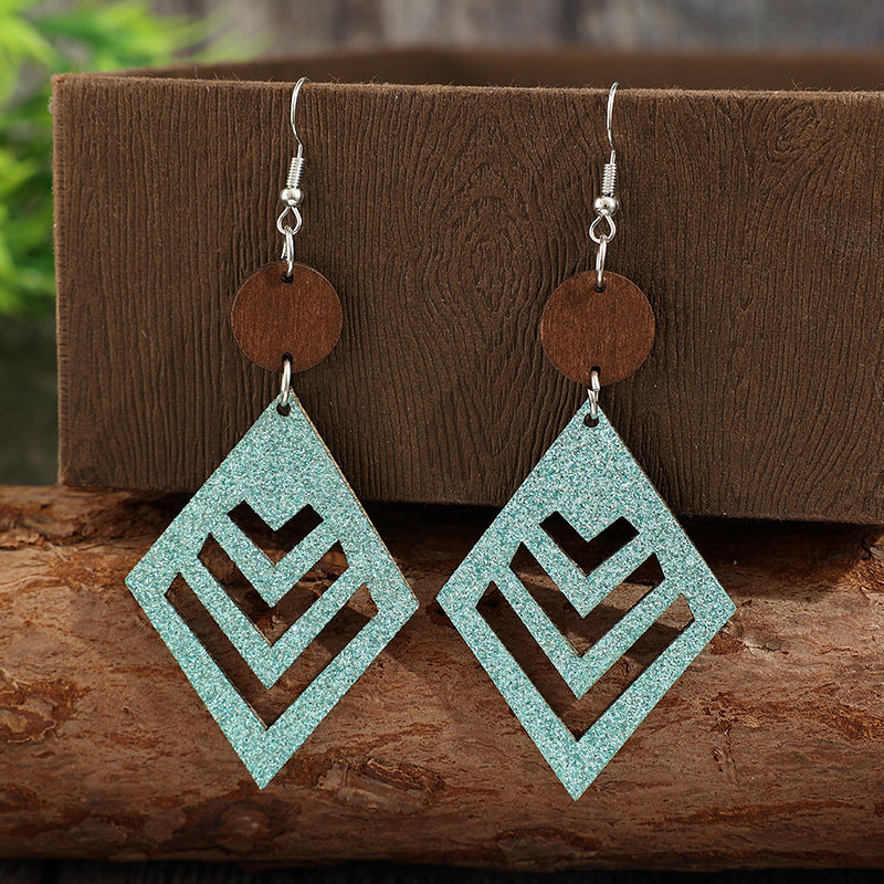 Wholesale Geometric Hollow Bohemian Wood Earrings - Fashion Accessory for Casual Resale