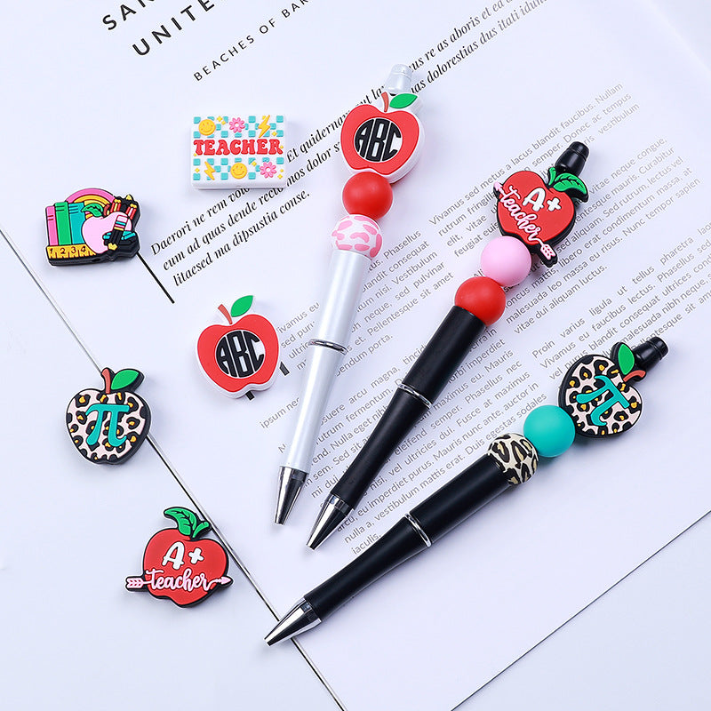 Wholesale 20pcs Apple Books Silicone Focal Beads DIY Beaded Pen Accessories ACC-BDS-HeXing021