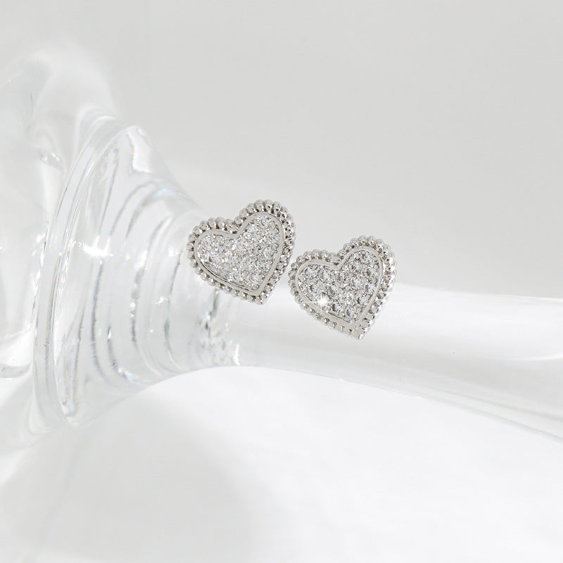 Wholesale Heart Shape Diamond Copper S925 Silver Needle Earrings ACC-ES-YingRong005