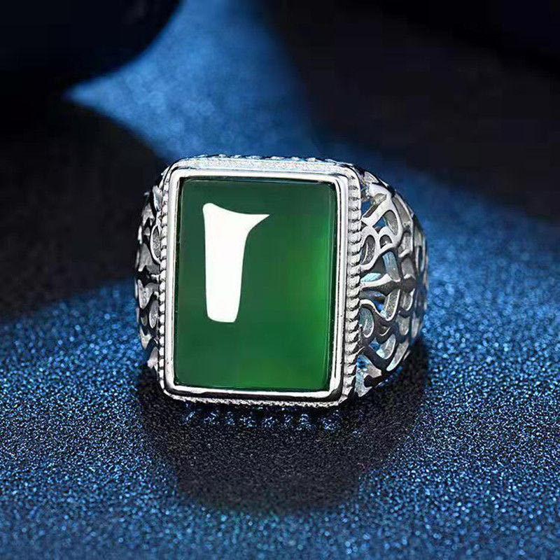 Wholesale Stylish Unisex Imitation Agate Rectangular Gemstone Ring Gold Green Contion Design Fashion Jewelry for Everyday Wear
