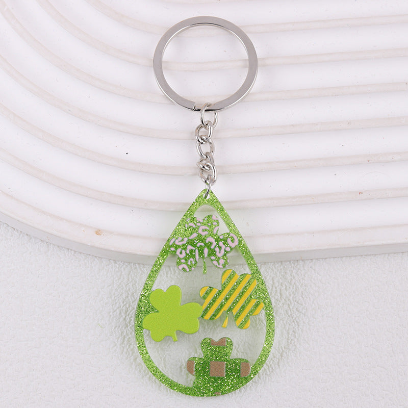 Wholesale St.Patrick Fine Flash Clover Acrylic Creative Hollow Water Drop Hanging Jewelry Keychain