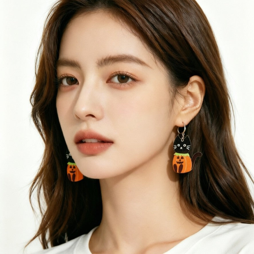 Wholesale  Cat Pumpkin Acrylic Earrings Trendy Ghost Stud Earrings for Party Gift Boutique Jewelry Accessory