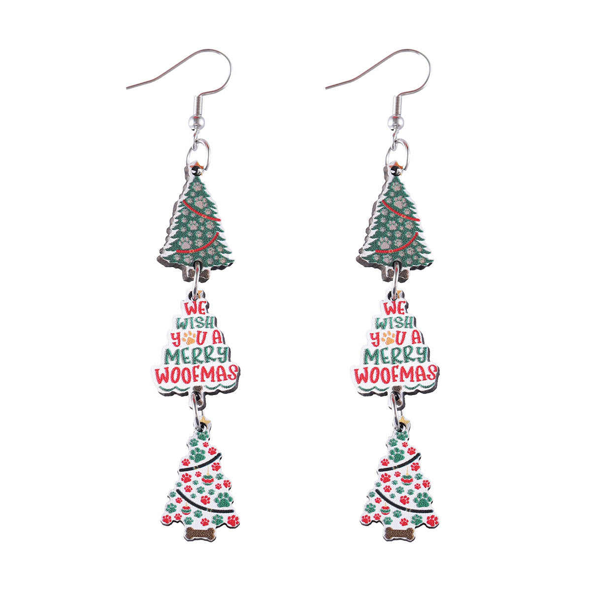 Wholesale Christmas Color Dog Claw Christmas Tree Plaid Snowflake Triple  Earrings