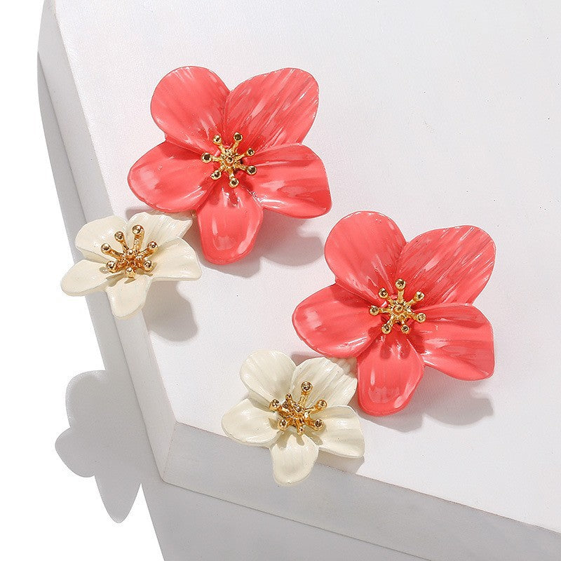Wholesale Multicolor Double Flower Earrings