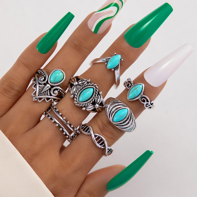 Wholesale Retro Ethnic Style Turquoise Carved Feather Ring Vintage ACC-RS-YongGe005