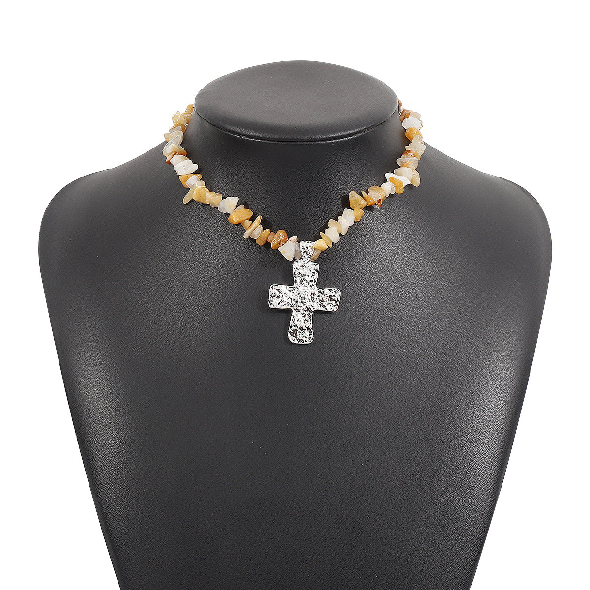 Wholesale retro irregular gravel necklace stacked cross pendant necklace