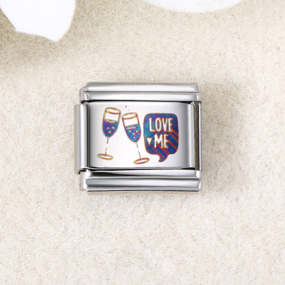 Wholesale  Italian Charm Bracelet 9mm DIY UV laser Creative Stainless Steel Composable Bracelet