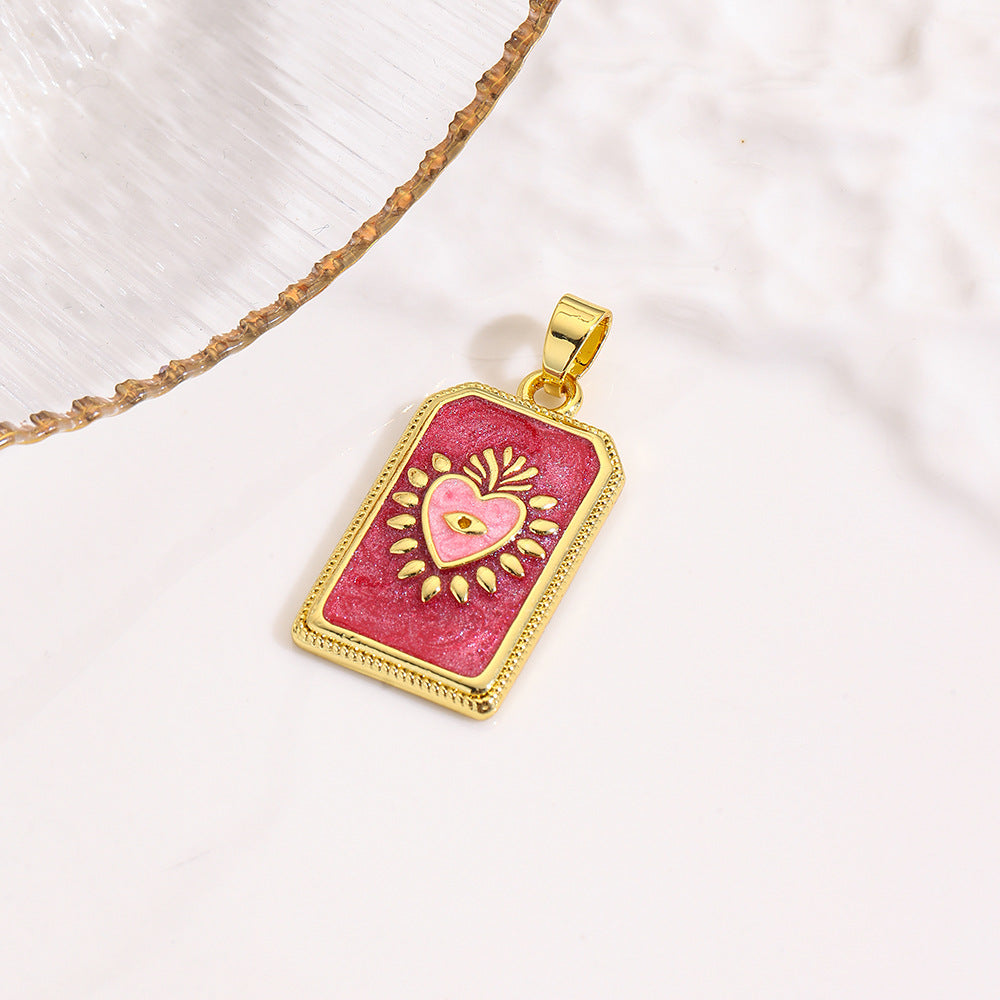 Wholesale square color dripping copper love conch shell eye moon jellyfish tarot pendant necklace