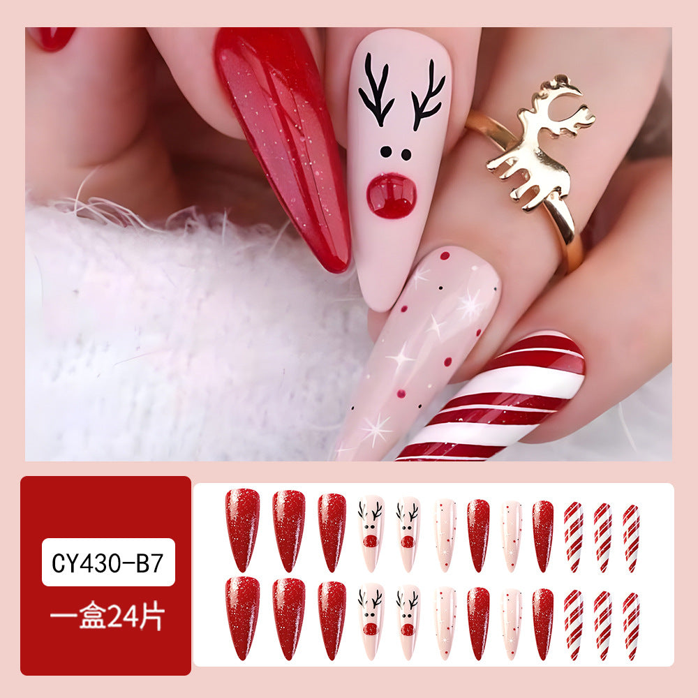 Wholesale 24 Pieces/box Christmas Pink Elk Nails Kits Nail Stickers ACC-NS-QXJ026