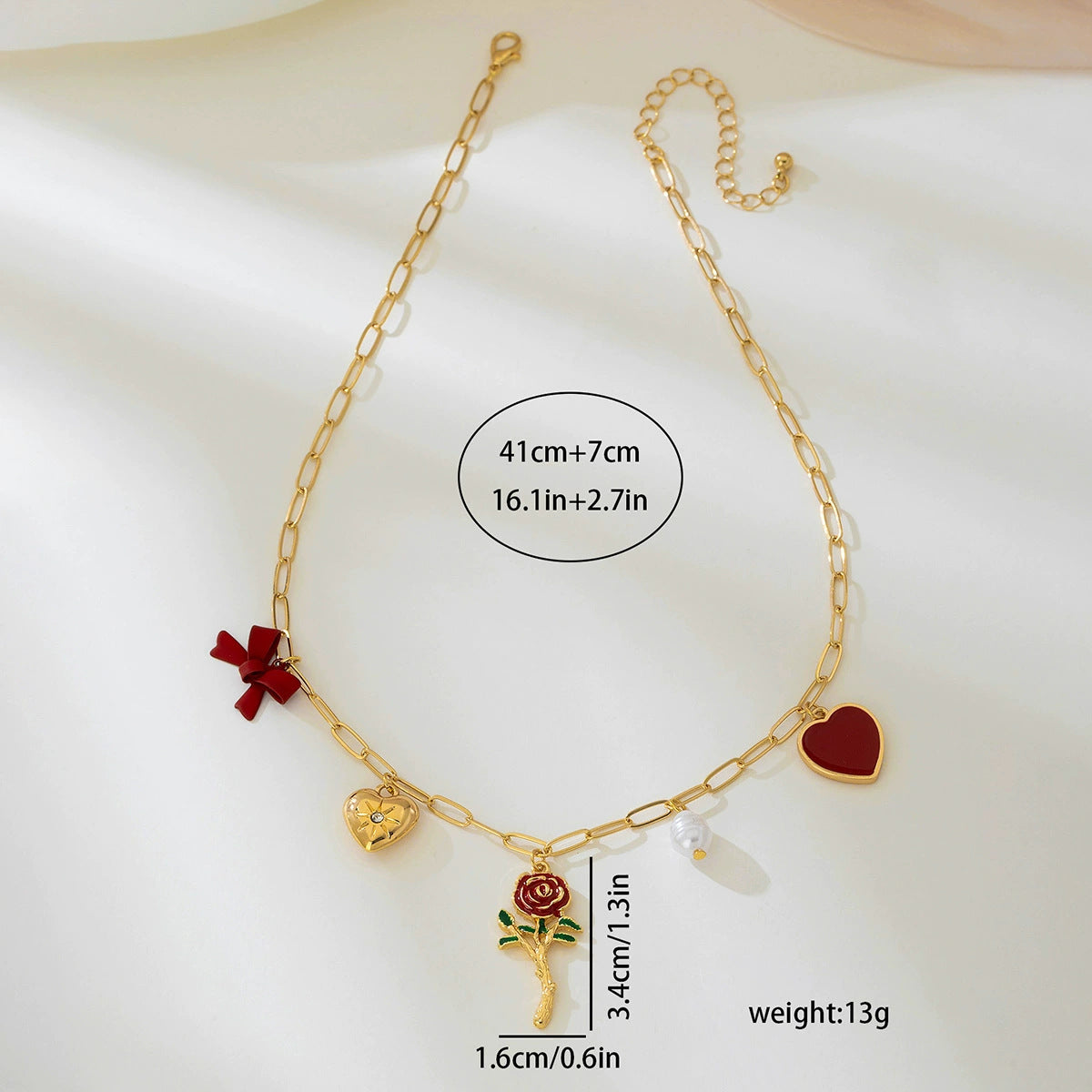 Wholesale Metal Red Heart Artificial Pearl Bow Women's Necklace