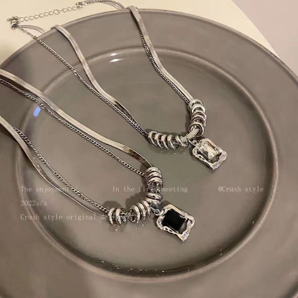 Wholesale Hip Hop Double Layer Square Zircon Necklace For Women Trendy Fashion Accessory Boutique Resale Gift