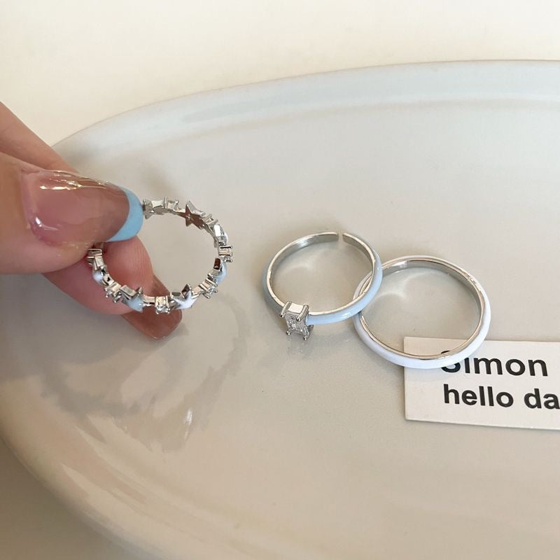 Wholesale Blue drop glaze zircon star ring