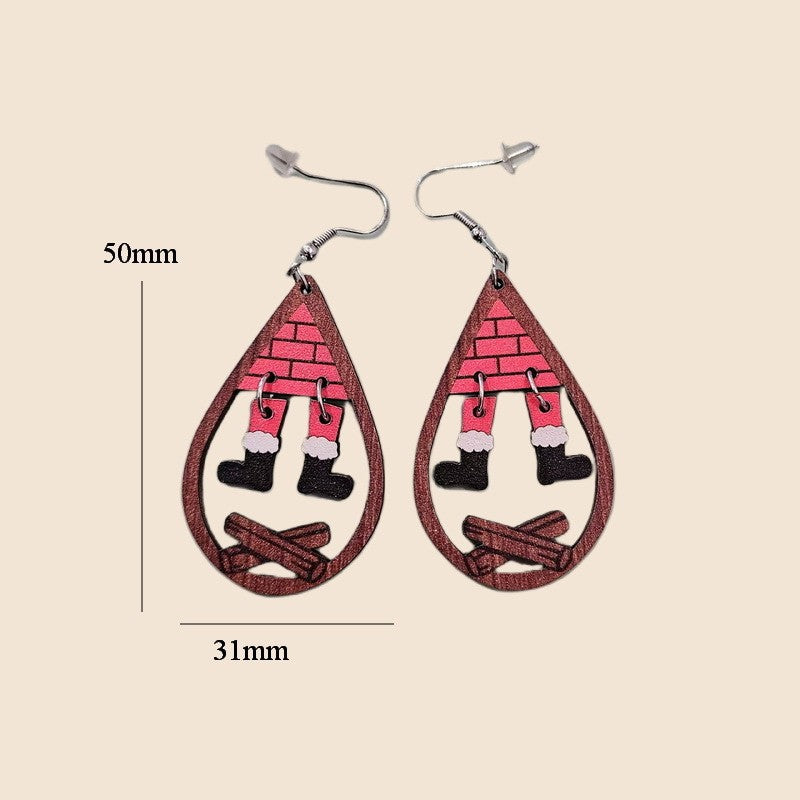 Wholesale Wooden  Water Drop Earrings For Women Christmas Holiday Pendant Charm Fashion Accessory