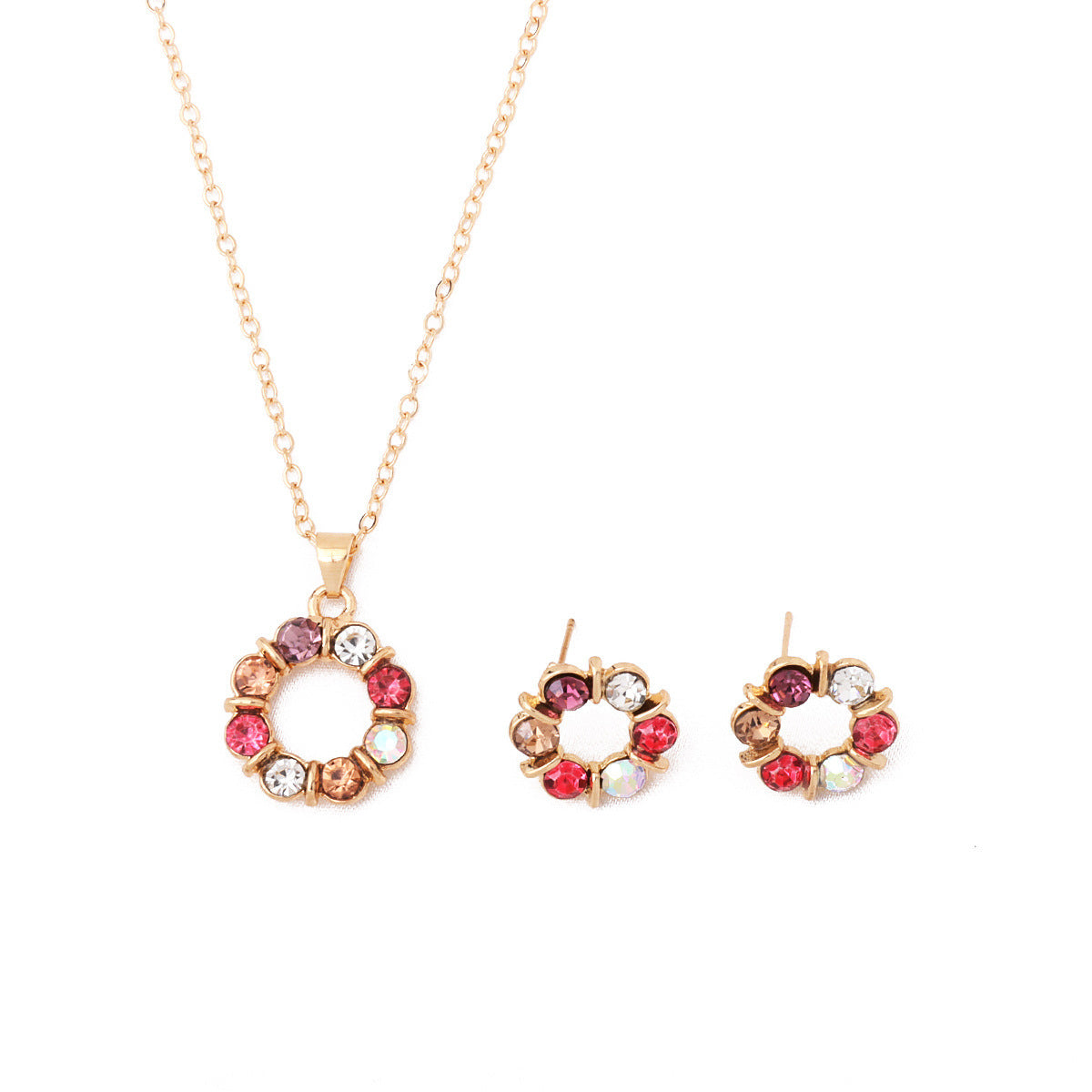 Wholesale  colored gemstone diamond necklace pendant bracelet earrings 3-piece set