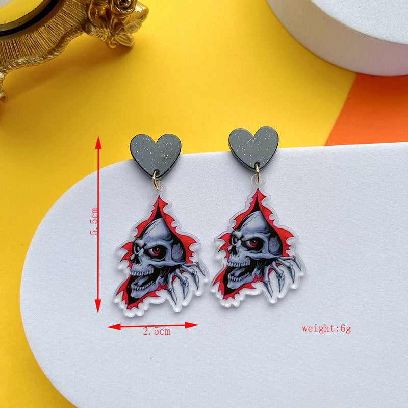 Wholesale Halloween Funny Horror Skull Ghost Acrylic Earrings ACC-ES-YingHao002