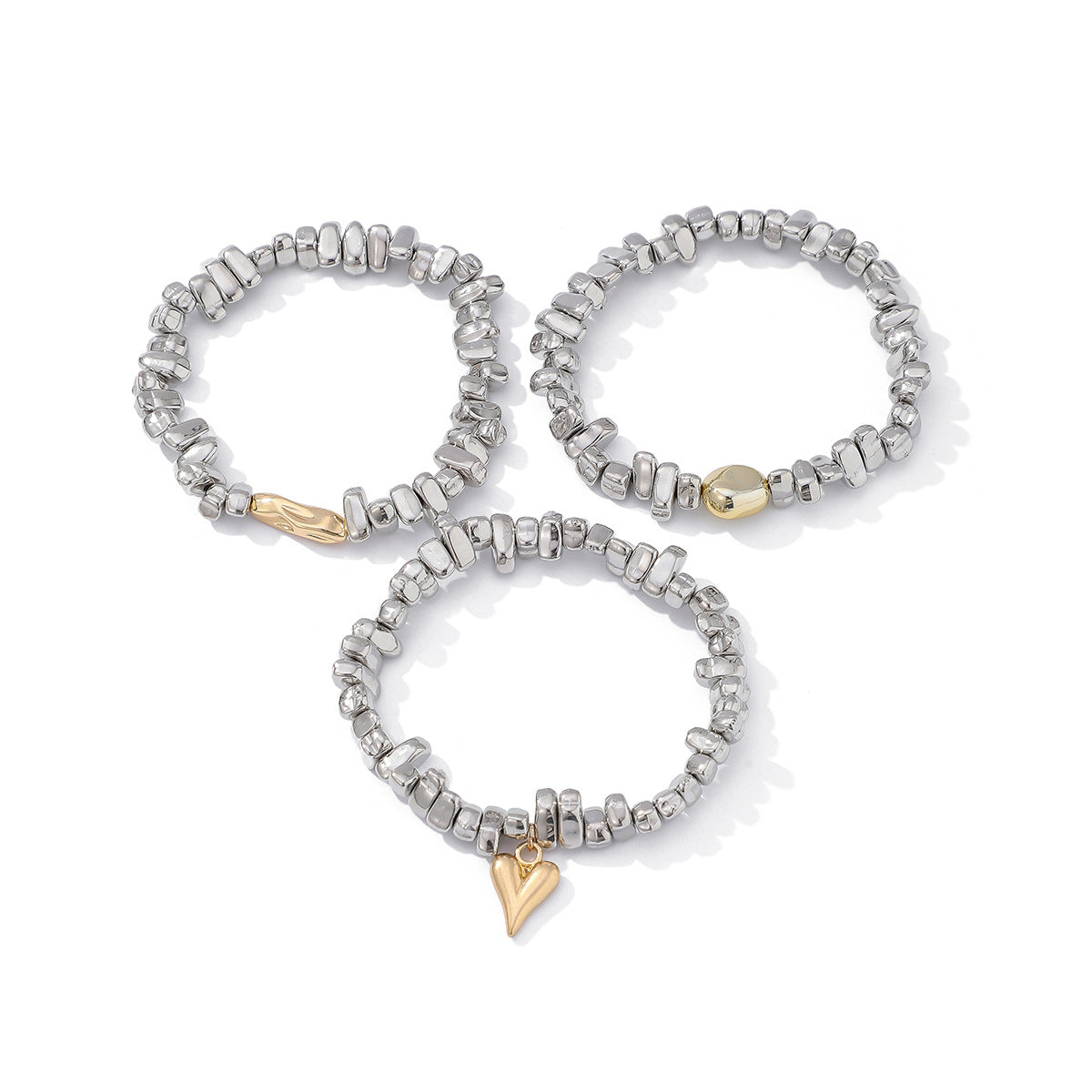 Wholesale Heart Shaped Irregular Bead Layered Bracelet Mixed Color Women' s Jewelry Accessory