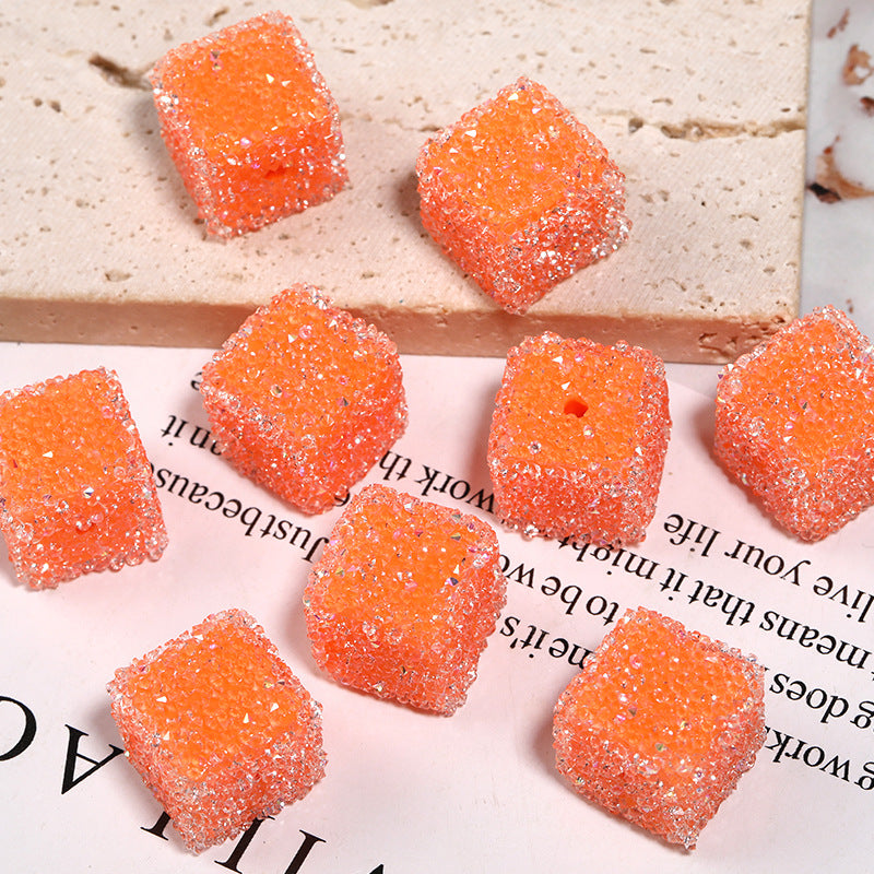 Wholesale of 5pcs/pack of Water Diamonds, Soft Sugar Beads, Candy Colored Square Full Diamond Beads ACC-BDS-BLG025