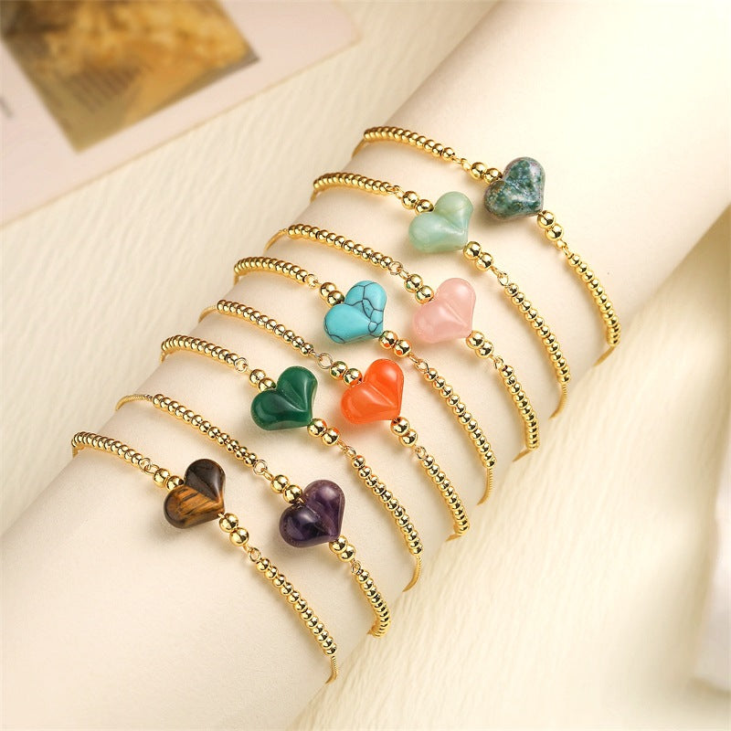 Wholesale Gold Plated Copper Heart Beaded Bracelet Minimalist Unisex Jewelry Accessory For Everyday Wear And Gifting