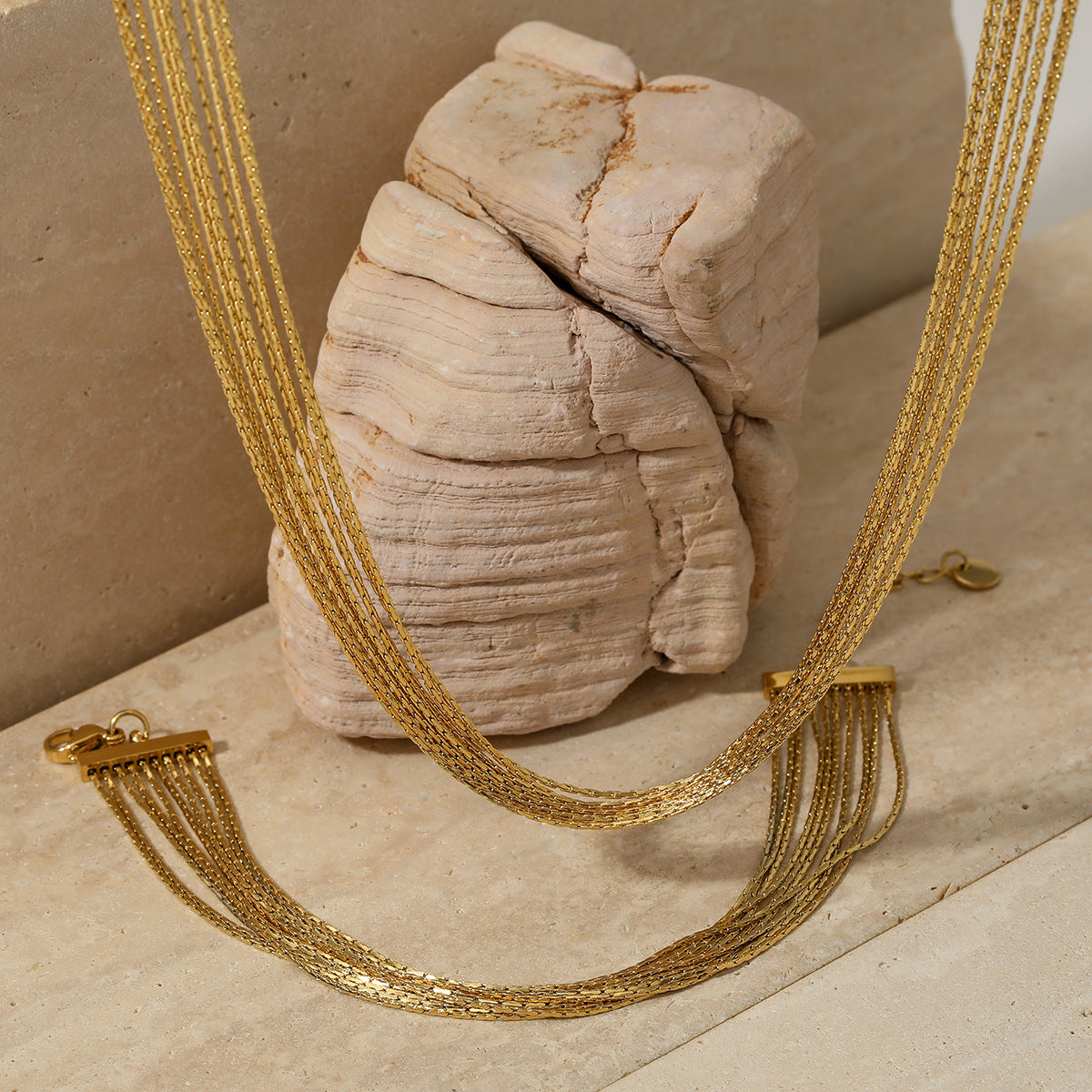 Wholesale  Stainless steel multi-layer chain necklace bracelet suit