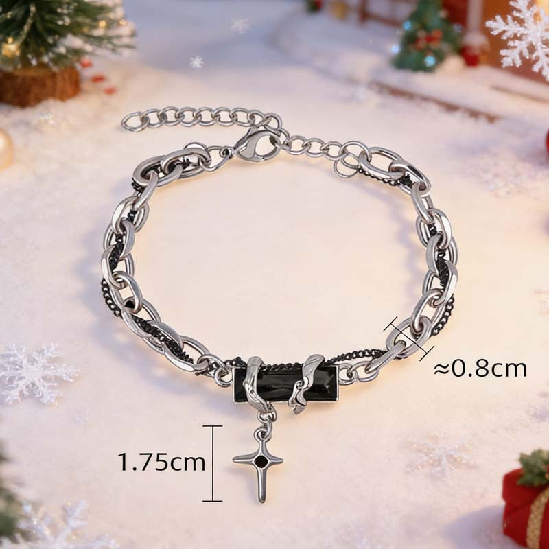 Wholesale Star-Wrapped Black Diamond Bracelet for Men,  Titanium Steel Design,  New Versatile Valentine' s Day Accessories for Women,  Simple Star Bracelet Trend
