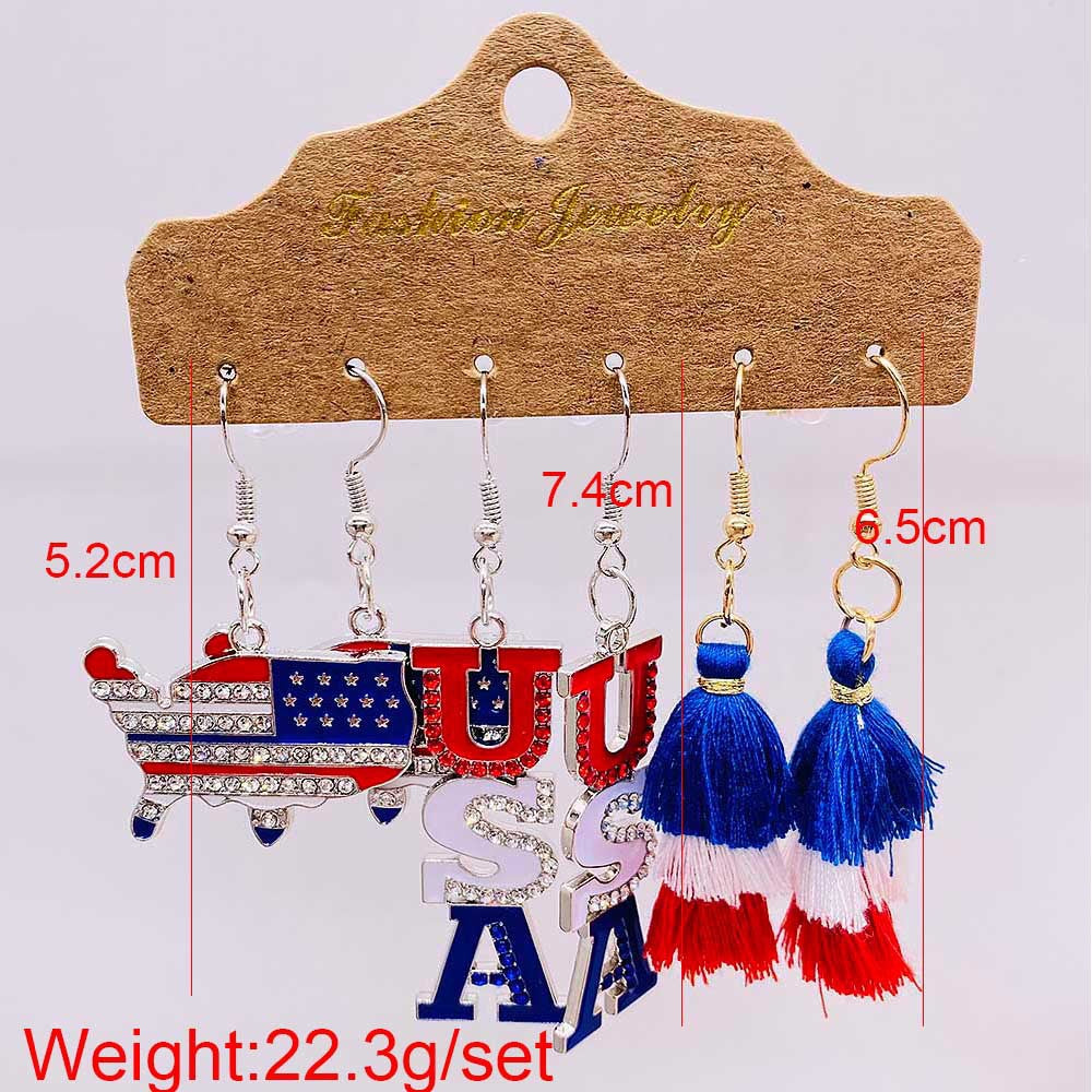Wholesale 3 Pairs of One Card Independence Day Earrings Set