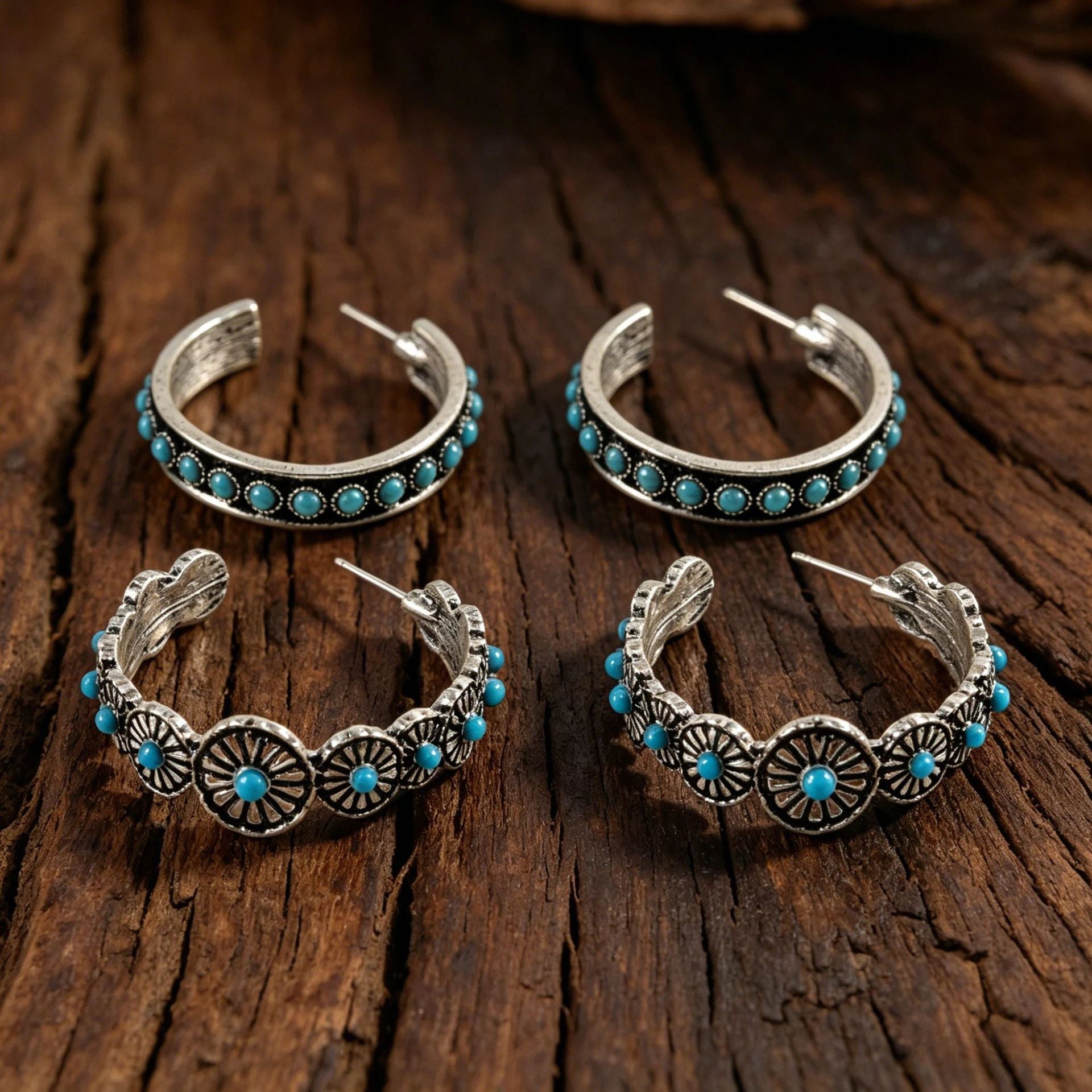 Wholesale Bohemian C-Shape Earrings Turquoise Inlay Zinc Alloy Jewelry Accessory Gift