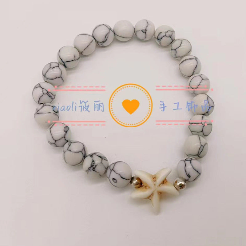 Wholesale Turtle Starfish Stretch Beaded White Turquoise Bracelet ACC-BT-Youl009