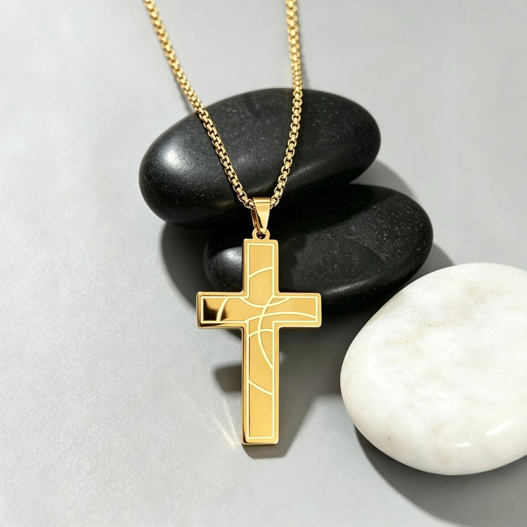 Wholesale Trendy Hip-Hop Basketball Cross Necklace Stainless Steel Jewelry Accessory for Men Gift