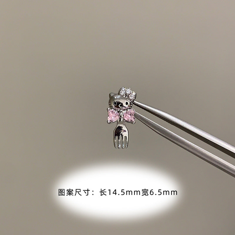 Wholesale Titanium Steel Full Diamond Cat Earrings