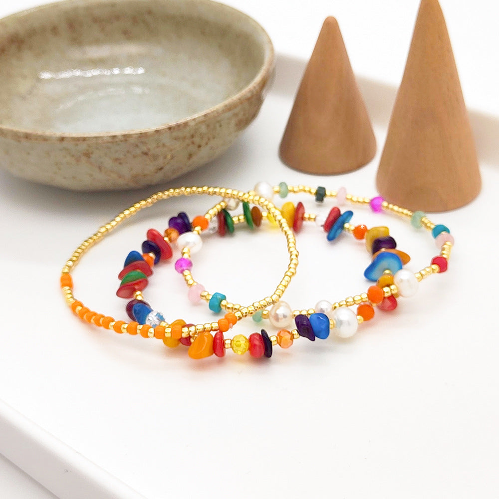 Wholesale Hand Woven Colorful Gradient Retro Beaded Stretch Bracelet Women S Everyday Fashion Jewelry Accessory