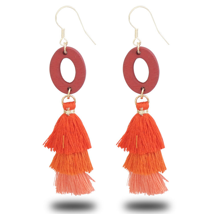 Wholesale 2 pairs/pack Hand Braided Earrings Ethnic Style Wooden Tassel Earrings ACC-ES-Jixuan003