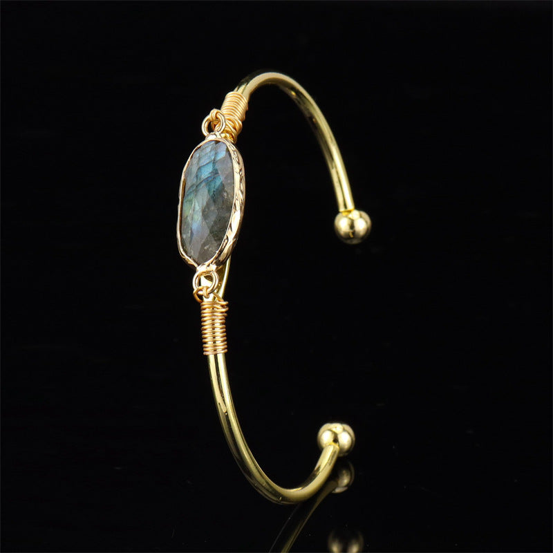 Wholesale Handmade Wire Wrapped Bracelet Natural Agate Crystal Moonstone Gold Wrap Unisex Fashion Accessory Gift