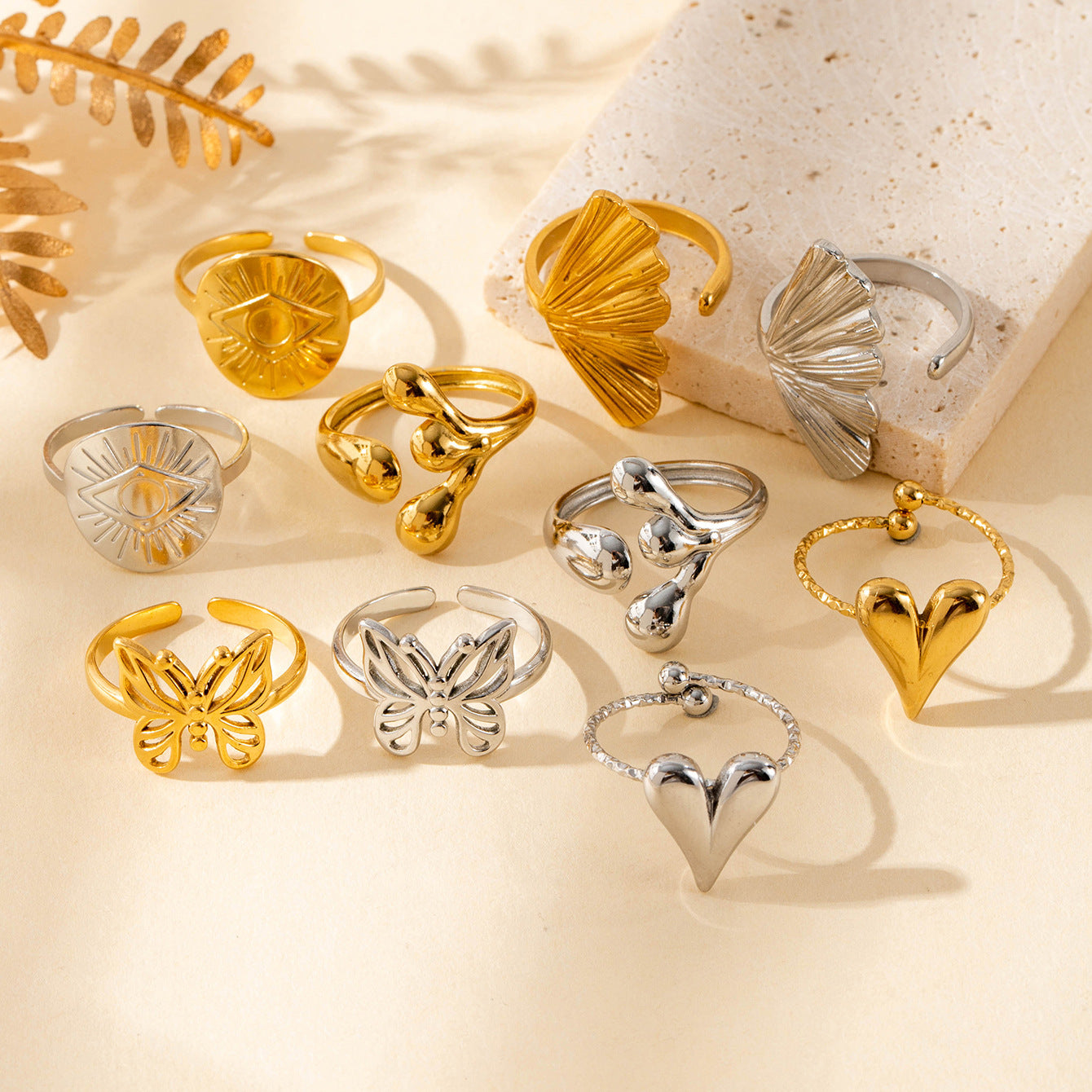 Wholesale titanium steel love butterfly  retro open ring