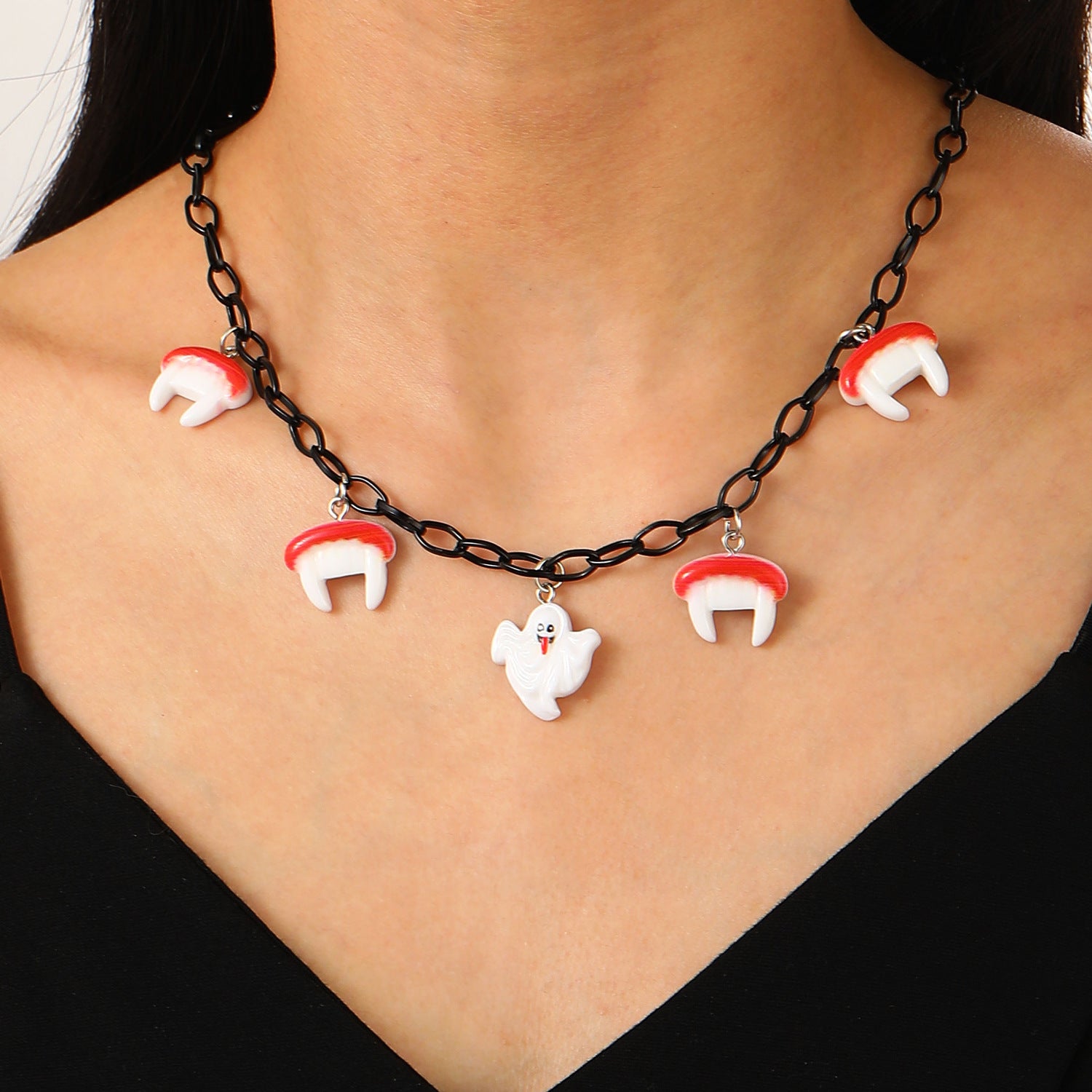 Wholesale Resin  Cartoon Pendant Necklace - Funny Pumpkin Ghost Design,  Fashion Accessory for Party or Boutique Resale