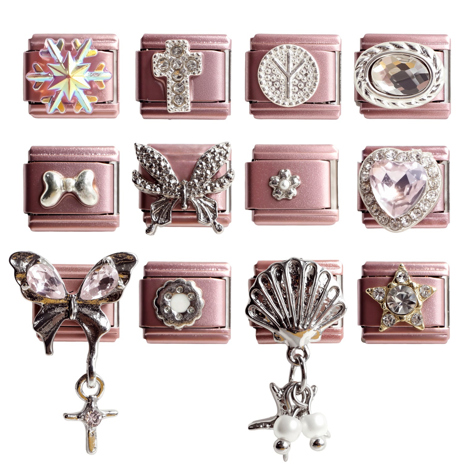 Wholesale 5PCS Stainless Steel Italian Charm Bracelet with Pink Butterfly Design Everyday Fashion Accessory