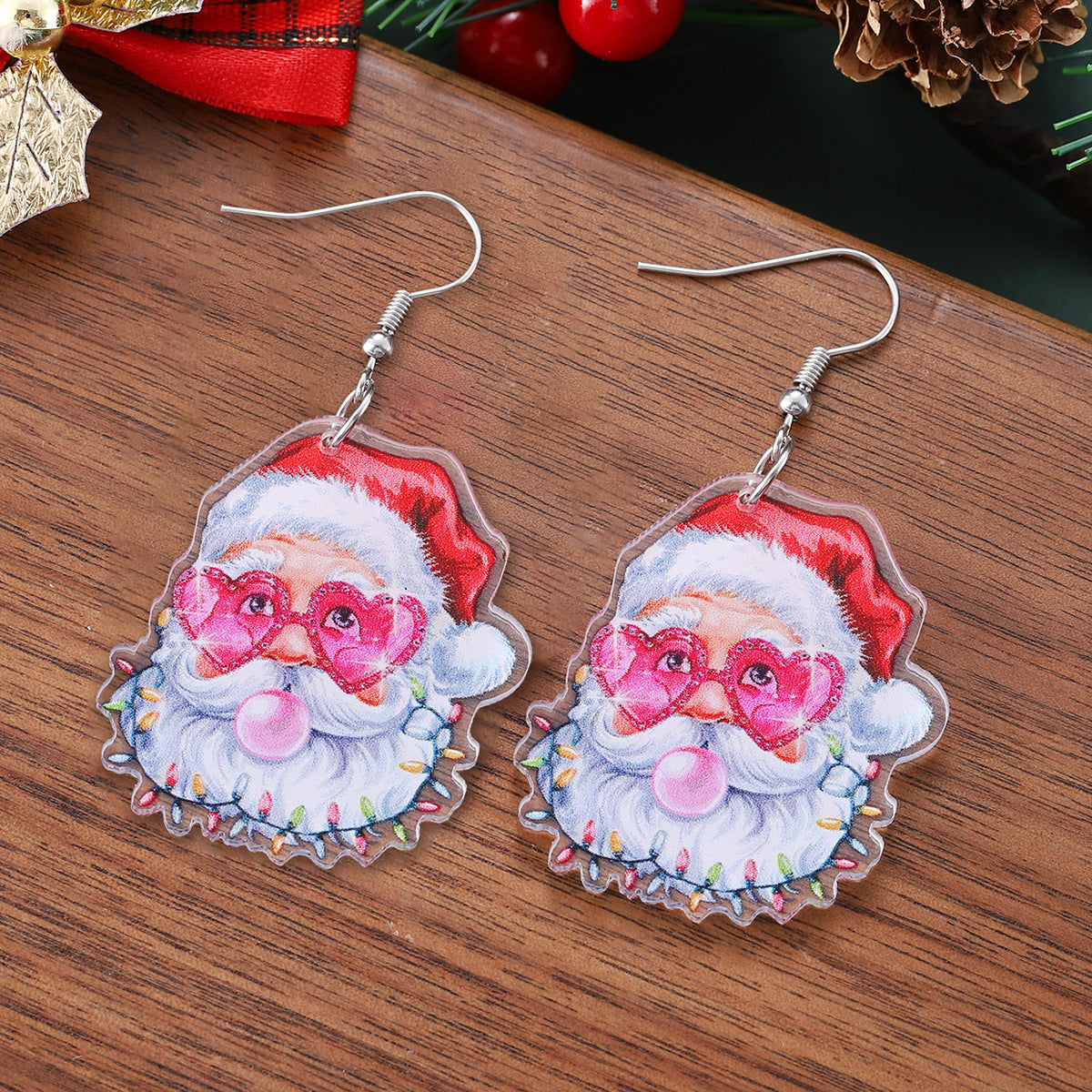 Wholesale Christmas love print  pendant earrings acrylic earrings
