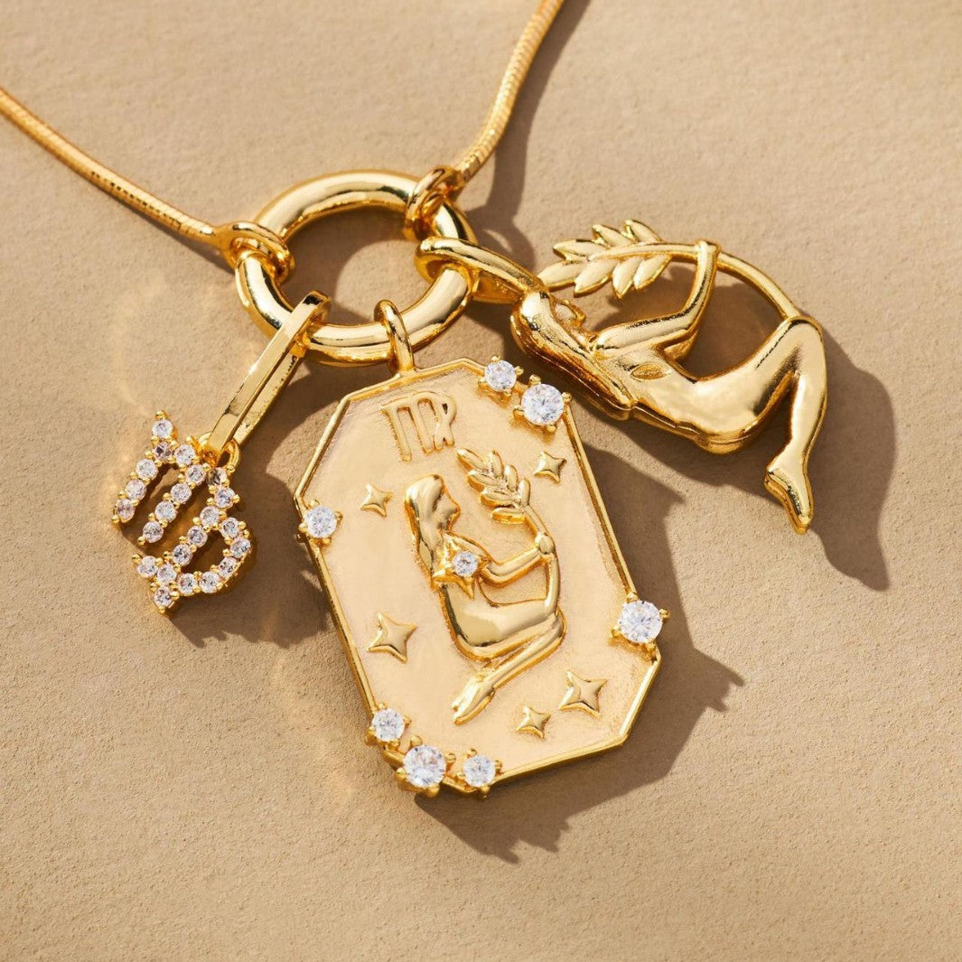 Wholesale 12 Zodiac Pendant Stainless Steel Zircon Necklace