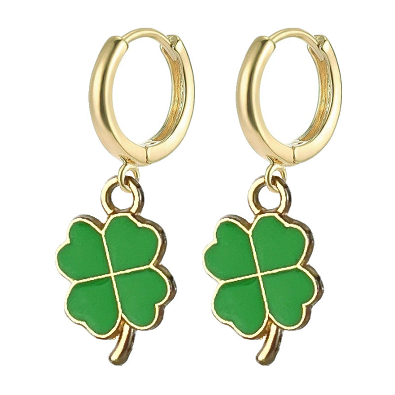 Wholesale 2 Pairs/pack St. Patrick's Four-leaf Clover Lucky Small Earrings ACC-ES-HY218