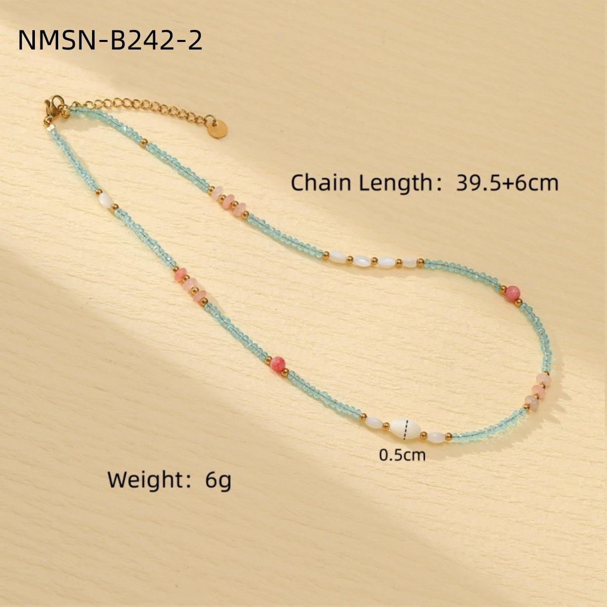 Wholesale  Blue Natural Stone Handmade Beaded Stainless steel Necklace