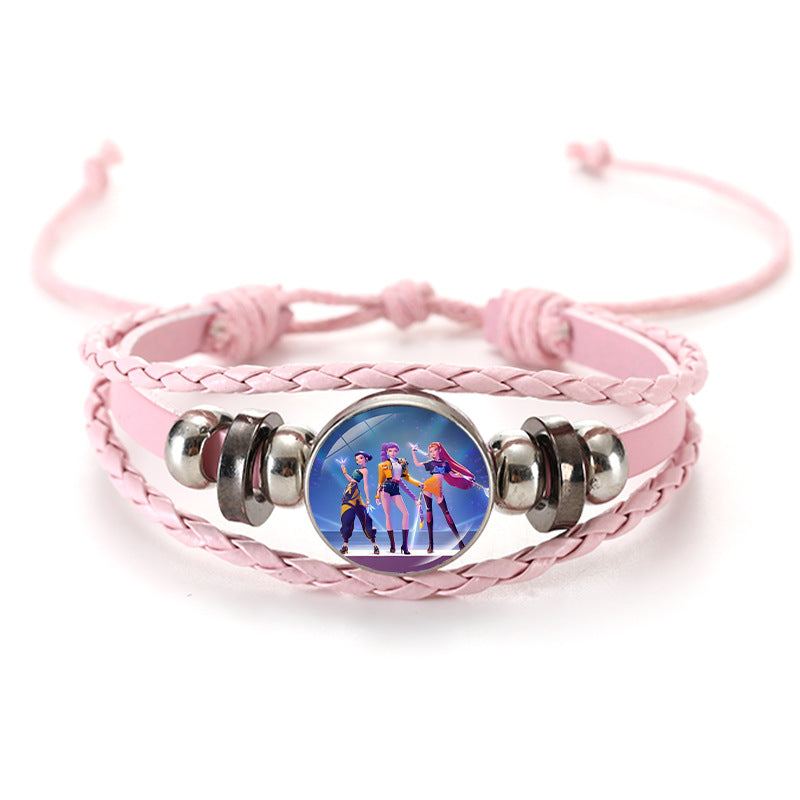 Wholesale Witcher Time Gem Adjustable Hand-woven Pink and Black Bracelet kpop