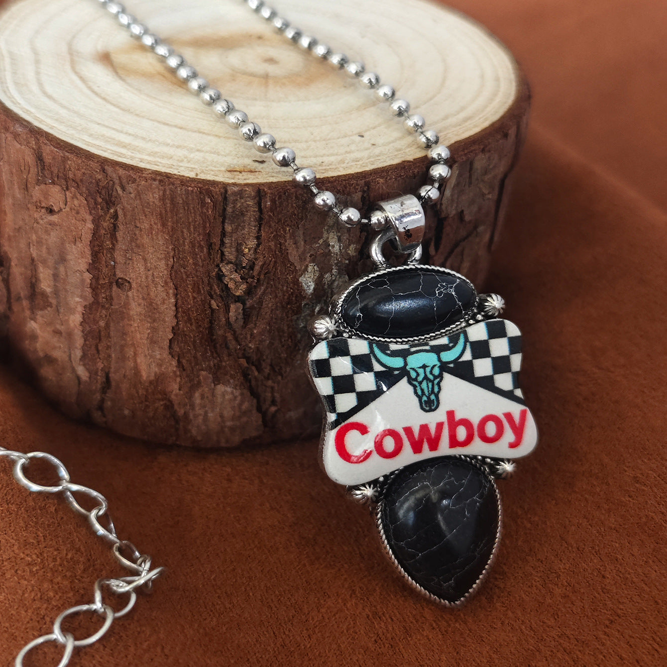 Wholesale Western Cowboy Bohemian Checkerboard Bull Head Jewelry Set Zinc Alloy With Turquoise Pendant Necklace Earrings Ring Trendy Gift