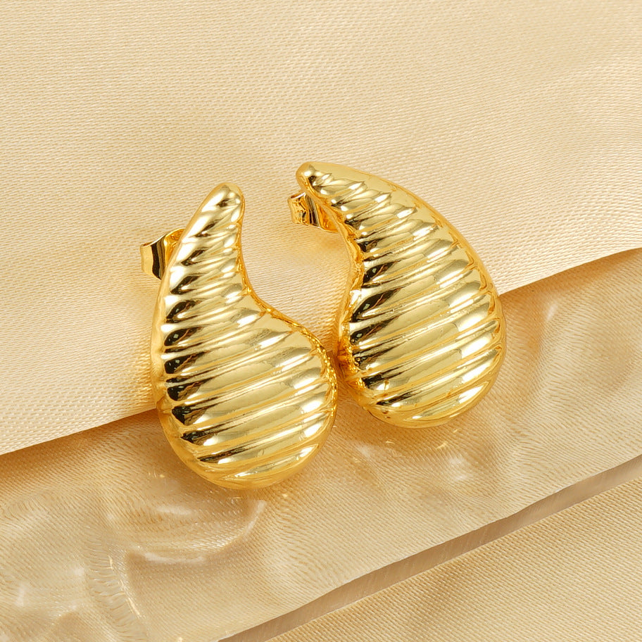 Wholesale Stainless Steel gold-plated water drop texture earrings