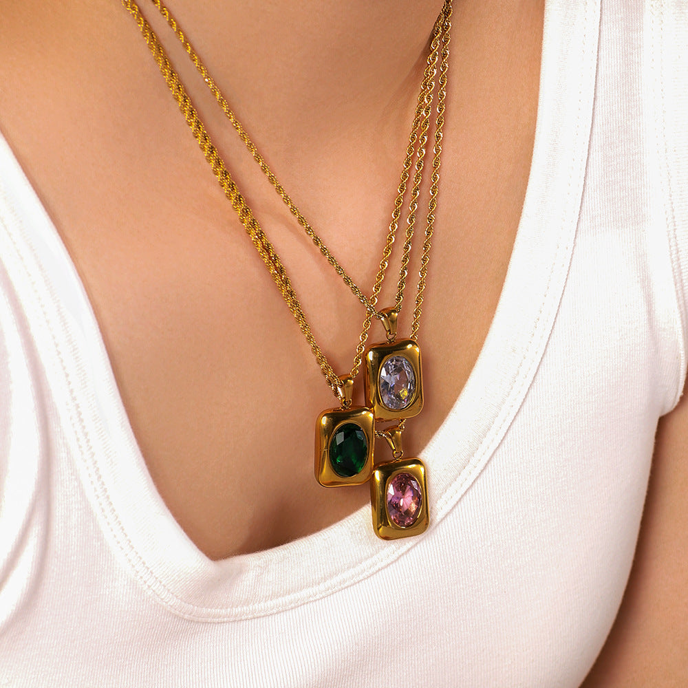 Wholesale 18K Gold Stainless Steel Pendant with Zircon and Twisted Chain Choker Necklaces ACC-NE-XinY008