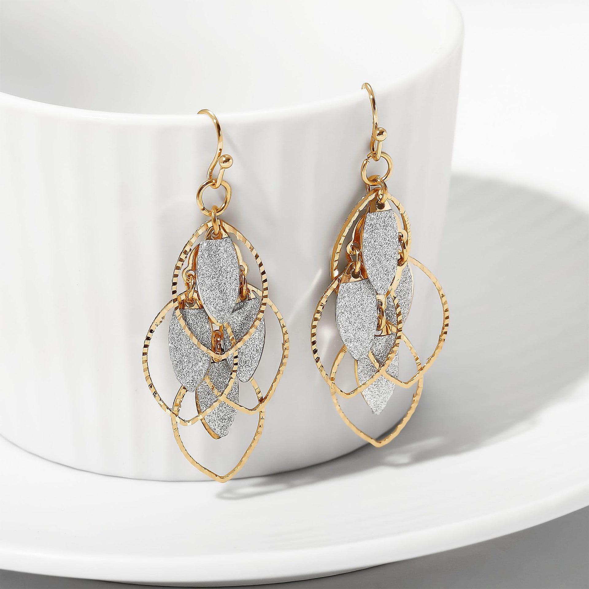 Wholesale personalized earrings light luxury frosted patch leaf earrings