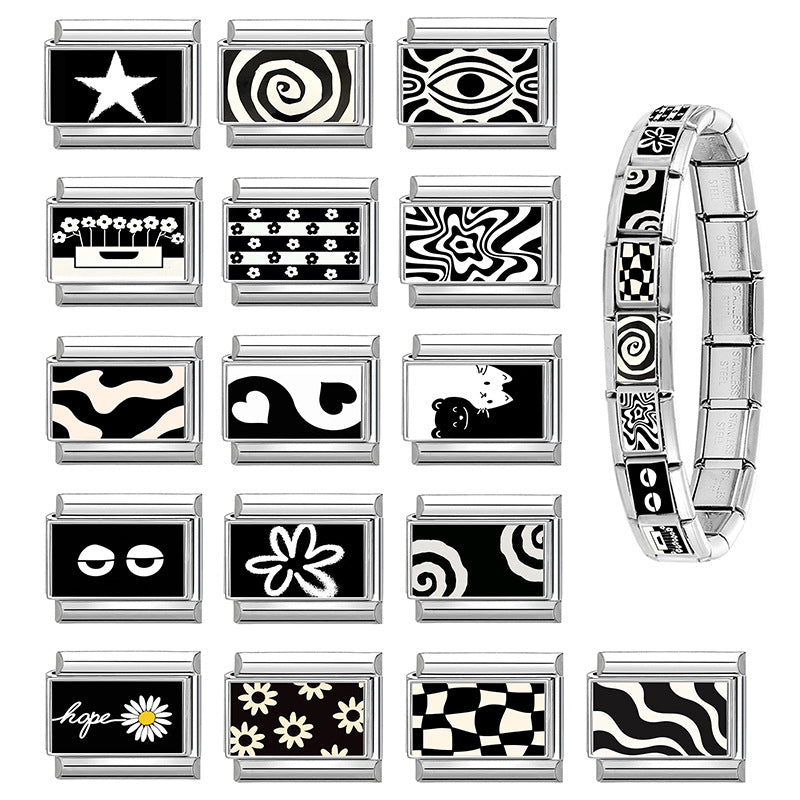 Wholesale 9mm Italian Charm Starter Bracelets DIY square Single Section Creative Stainless Steel Composable Bracelet