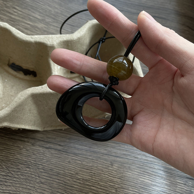 Wholesale 50mm obsidian necklace sweater chain