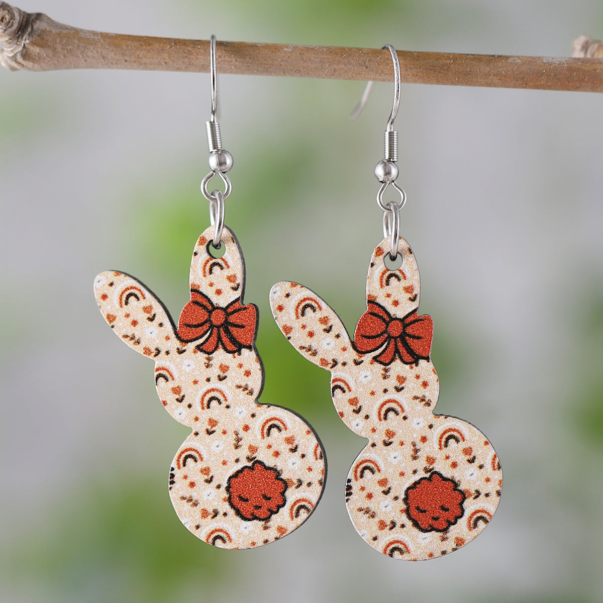 Wholesale  Easter Cute Flower Bow Rainbow Rabbit Pendant Earrings