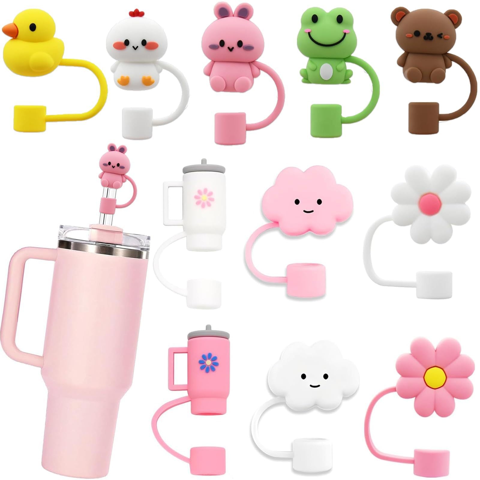 Wholesale  Cartoon Animal Rabbit Panda 10mm PVC Soft Straw Tube Cap