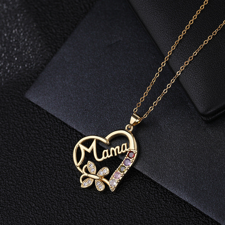 Wholesale Mother's Day MAMA Colored Zircon Love Copper Necklace ACC-NE-SY001